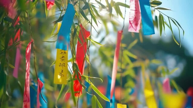 さらさら動く七夕の笹の葉の動画