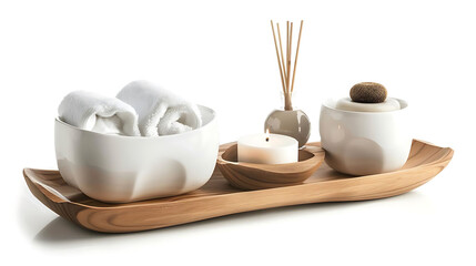 home sanctuary trays with white candles and a wooden spoon on a transparent background, accompanied