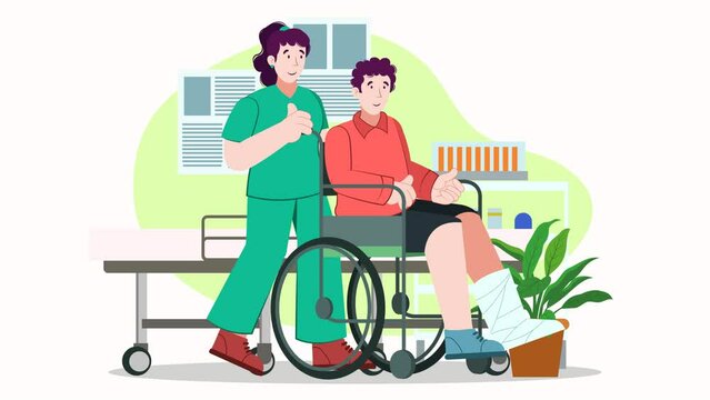 Animation of a nurse carrying a sick person using a wheelchair