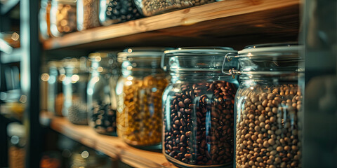 jars of beans and legumes in the kitchen, generative AI - obrazy, fototapety, plakaty