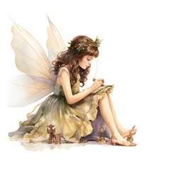 Beautiful little fairy isolated on white background. Watercolor illustration.