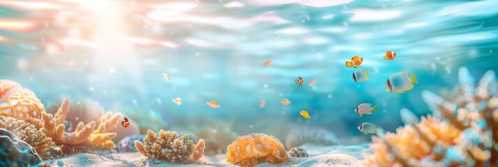 Fototapeta na wymiar Underwater nature. Coral reef in blue sea and ocean. Fascinated by the beauty of the underwater world