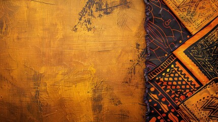 Abstract African tribal patterns on textured golden background
