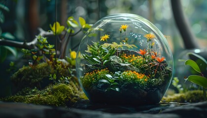 Micro Ecosystem in Glass: A Miniature Terrarium Symbolizing Sustainable Self-Contained Natural Environments
