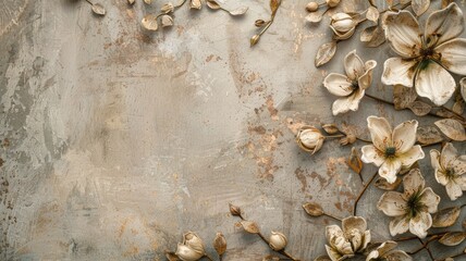 Fototapeta premium Vintage-style floral background with metallic gold accents