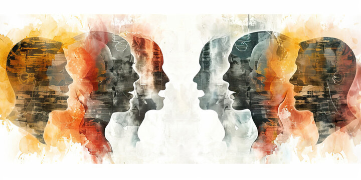 Groupthink: The Echo Chamber and Repeating Voices - Imagine an echo chamber with repeating voices, illustrating the concept of groupthink and the suppression of individual thought in cults