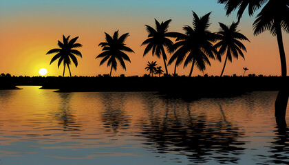 Fototapeta na wymiar Kerala Backwater Landscape illustration. 