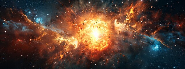 Fototapeta premium Abstract wallpaper of space explosion amidst stars,