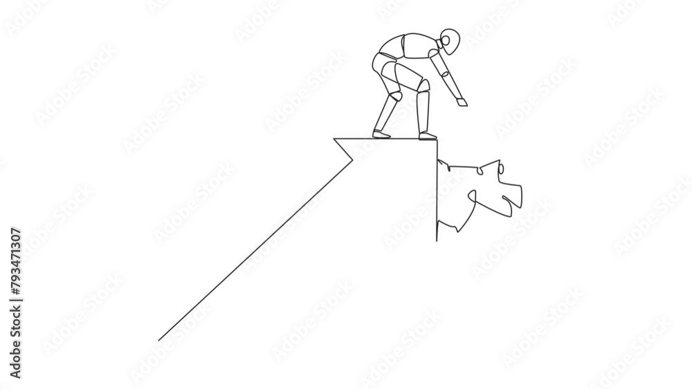 Poster animated self drawing of single continuous line drawing a robot pulled the arm of another robot that