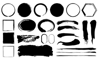 筆　黒　素材　ベクター　あしらい　セット　丸や四角やライン