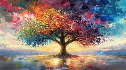 Vibrant Tree of Life Oil Painting