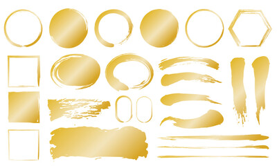 筆　金色　素材　ベクター　あしらい　セット　丸や四角やライン