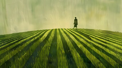 person on a green field painting abstract illustration poster background
