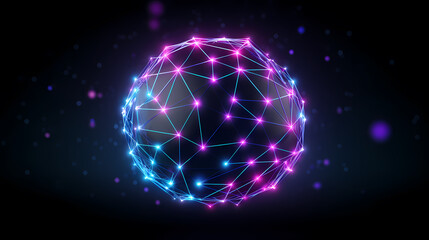 3D rendering of glowing sphere with connections and data points