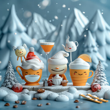Set of retro cartoon funny characters. A collection of cute food and drink stickers, 