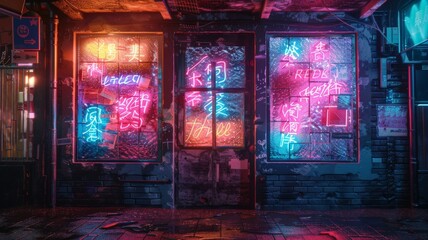 the urban grit and character of an old brick wall bathed in neon light, its weathered facade and rough textures brought to life in vivid HD, offering a glimpse into the soul of the cityscape