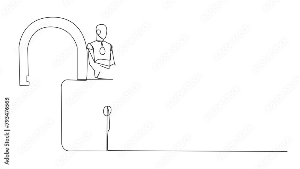 Aufkleber animation of single continuous line drawing robotic artificial intelligence sitting on big open padl