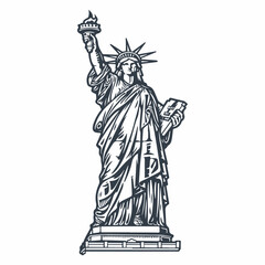 American pride statue of liberty woodcut drawing vector
