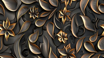 3D floral pattern with metallic highlights on dark background