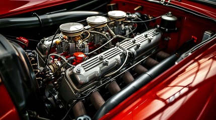 Fototapeta premium new red car engine