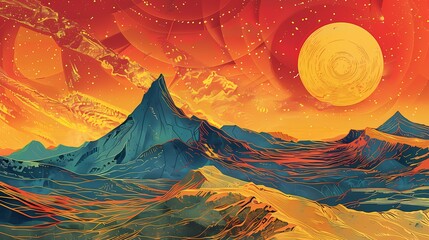 glittering golden snow mountain pattern illustration poster background