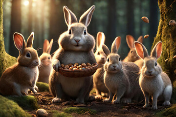 Fototapeta premium Bunny family group of adorable baby animal, Generative AI