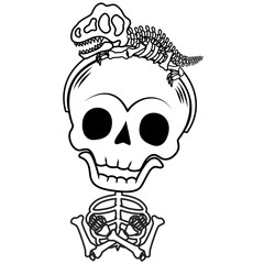 Cute ghost Halloween skull, sweet smile, likes to dress up, has a small dinosaur skeleton headband. For those who love dinosaurs very much.