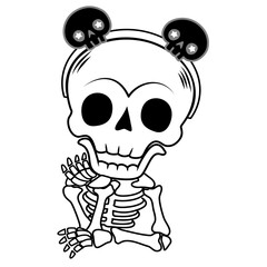 Cute ghost Halloween skull is giving a sweet smile, loves to dress well, wears a small skull headband on both like ears. For those who love fun but secretly have a sweet and chic.