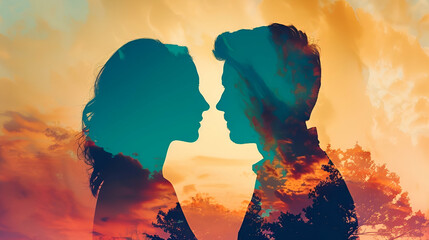 Marriage Clash: Double Exposure of Couple Silhouettes