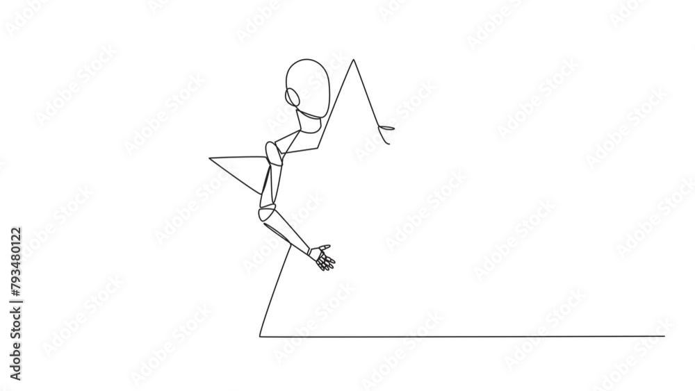 Poster animation of single continuous line drawing robot hugging star. like the sheriff, this robot technol