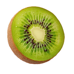 Fototapeta na wymiar A single kiwi fruit sliced in half displayed against a transparent background