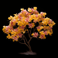 golden trumpet tree isolated on black background