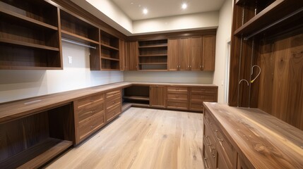 Finished custom wood closet with tons of storage and natural light