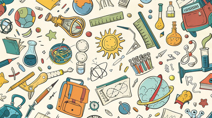 Seamless Pattern with Vintage Educational Science Elements