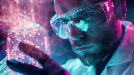 Scientist Holding a Glowing DNA Structure in Lab