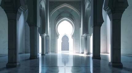 Obraz premium View of a mosque with arches and black Islamic motifs