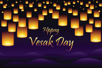 illustration of Vesak Day festival night lanterns, Buddhism holiday, Buddha birthday celebration vector background. 