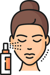 Cosmetology and mesotherapy, face care, skincare line color icon. Body hygiene product, cosmetics or woman beauty treatment outline vector symbol. Skin care refreshing spray thin line pictogram