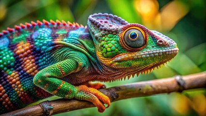 Obraz premium Close up of a colorful chameleon on a branch