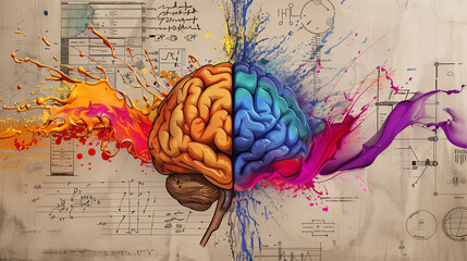 Creative Brain Concept with Colorful Art and Logical Sides - obrazy, fototapety, plakaty