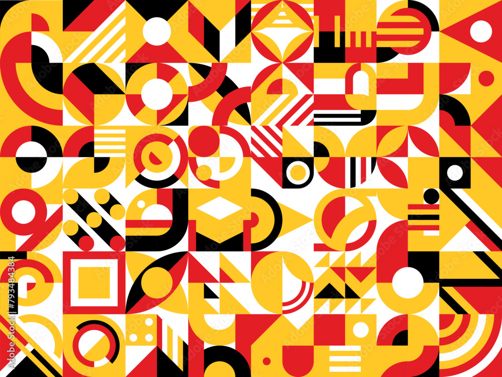 Poster yellow, red and black abstract modern geometric pattern. captivating vector background, tile, wallpa