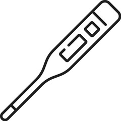 Pharmacy electronic thermometer thin line icon. Pharmacy or drugstore, medicine equipment and hospital health care aid outline vector pictogram. Pharmaceutical linear symbol or icon