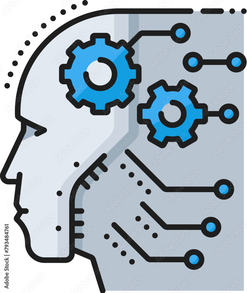 Leinwandbilder Machine learning color line icon of AI artificial intelligence neural network, isolated vector. AI robot brain or artificial intelligence smart mind learning technology for autoML and neuroscience