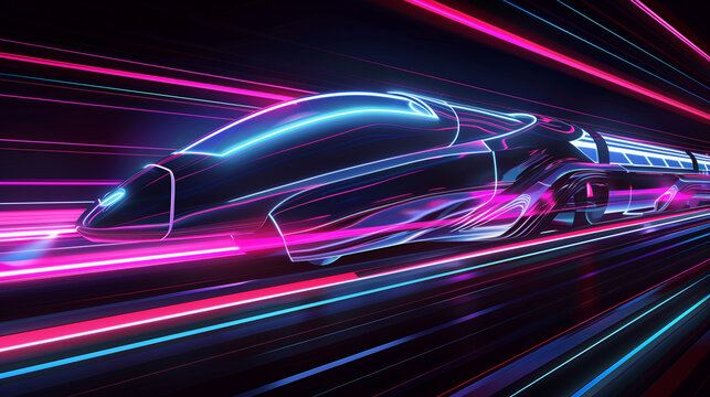 Futuristic Maglev Train Speeding Through a Neon Tunnel at Night
