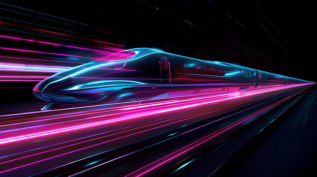 Futuristic Maglev Train Speeding Through a Neon Tunnel at Night