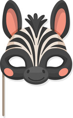 Zebra animal carnival party mask. Festival or birthday costume. Isolated vector photo booth prop, festive masquerade disguise of African striped horse head. Mak for kids entertainment celebration
