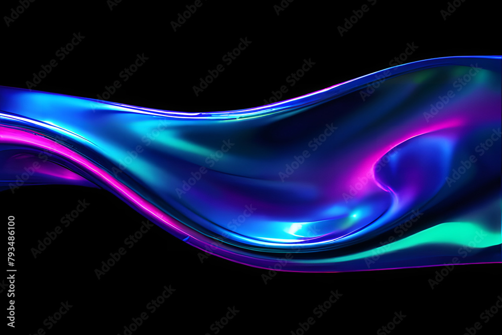 Wall mural futuristic holographic background with glossy liquid iridescent effect