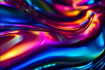 Futuristic holographic background with glossy liquid iridescent effect