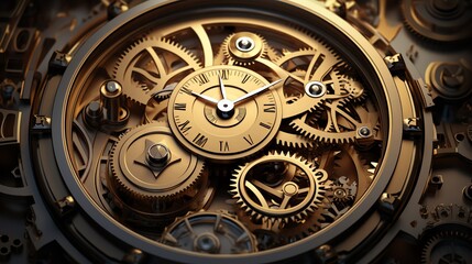 Fototapeta na wymiar Craft a visually striking image with a mix of realism and creativity Show a unique perspective of gears and a clock in a sleek, modern style Use digital 3D rendering techniques to enhance the intricac