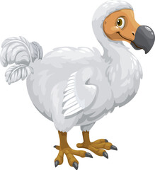 Cartoon dodo bird character. Isolated vector flightless bird native to Mauritius, known for its large size, round body, stubby wings, and a distinctive beak. Extinct since the late 17th century © Vector Tradition